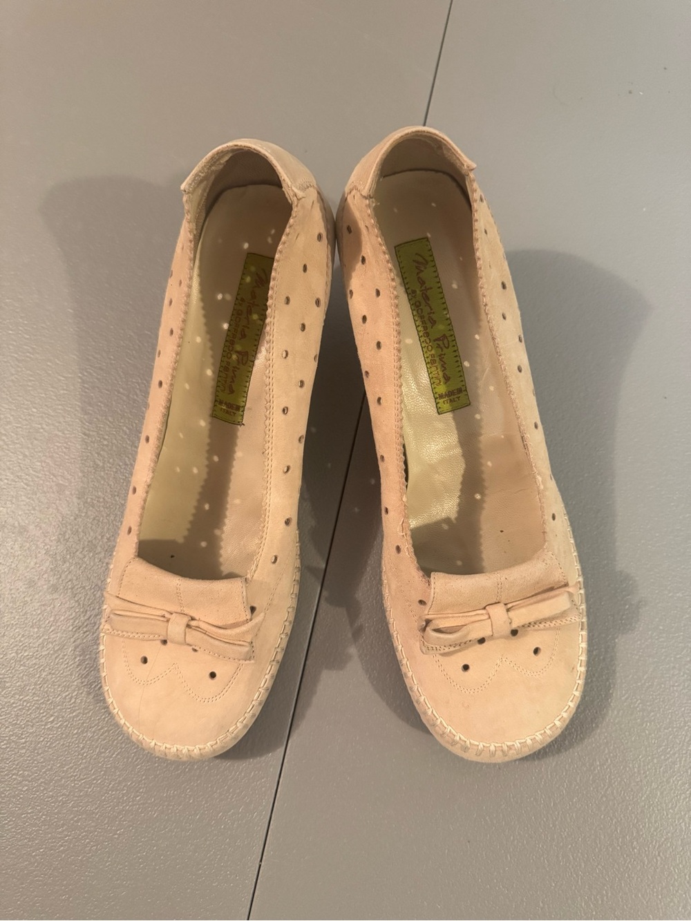 Women’s Suede Bow Loafers in Pale Pink by Materia Prima